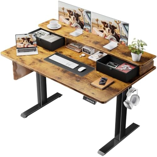 Standing Desk with Drawers — Brown